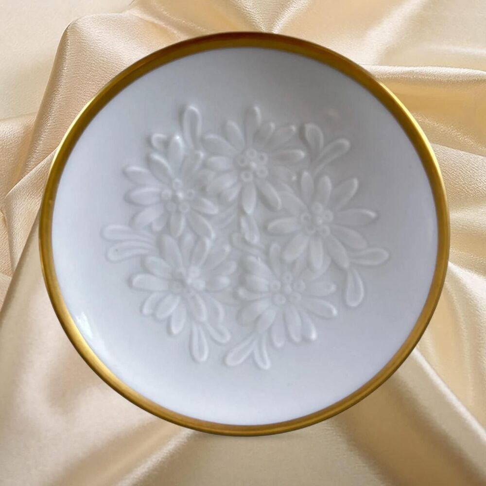 Miniature Swiss made White and gold floral dish - 3 inch | Suisse Langenthal